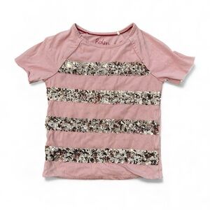Boden Pink and Silver Sequin Striped Tee for Girls Size 6-7 Years
